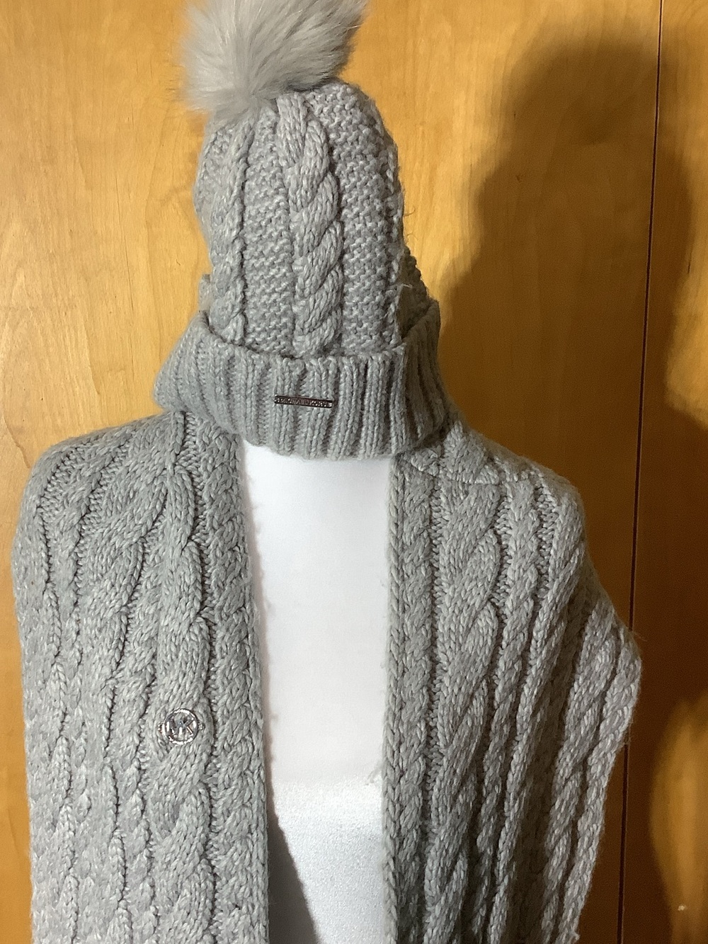 Michael Kors gray hat and infinity scarf set
